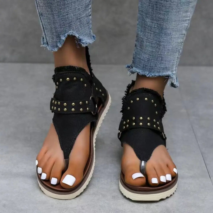 Studded Raw Hem Flat Sandals Shoes Trendsi 5 Dark 