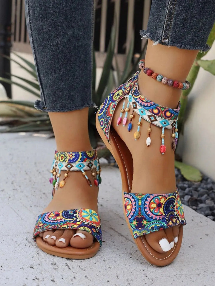 Beaded Ankle Strap Sandals Women's Shoes Trendsi Color 36