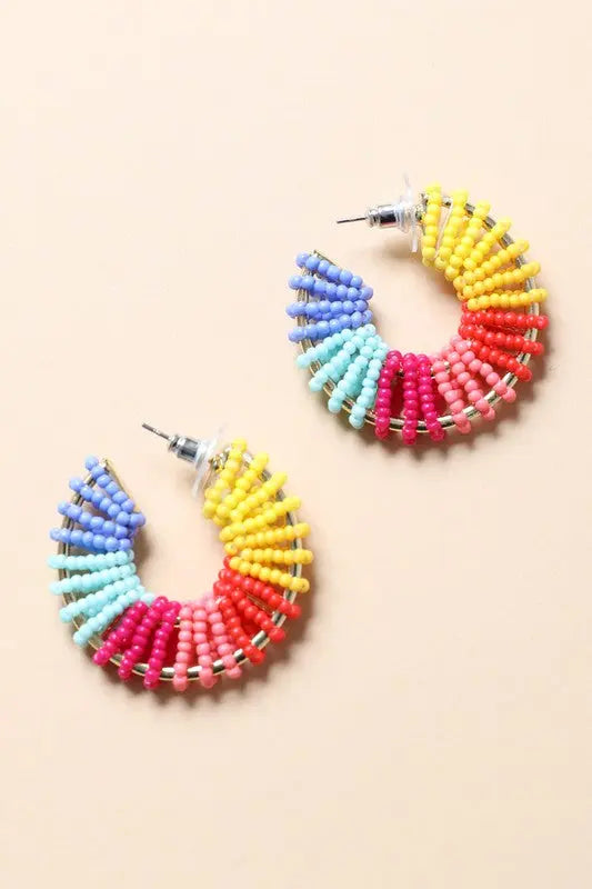 Beaded Rainbow Hoop Earrings Leto Accessories Multi Default