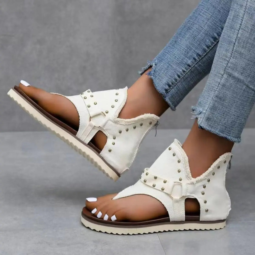 Studded Raw Hem Flat Sandals Shoes Trendsi   