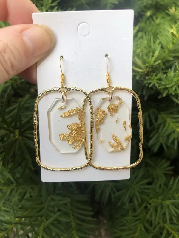 Gold Flake Acrylic Chandelier Earrings Baubles by B