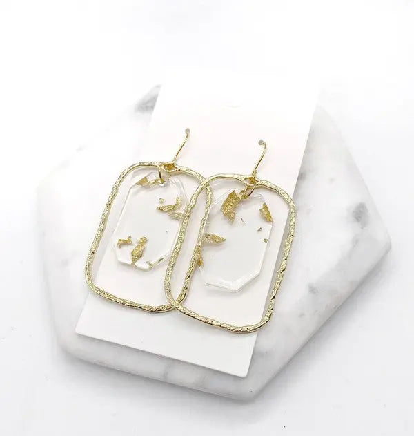 Gold Flake Acrylic Chandelier Earrings Baubles by B