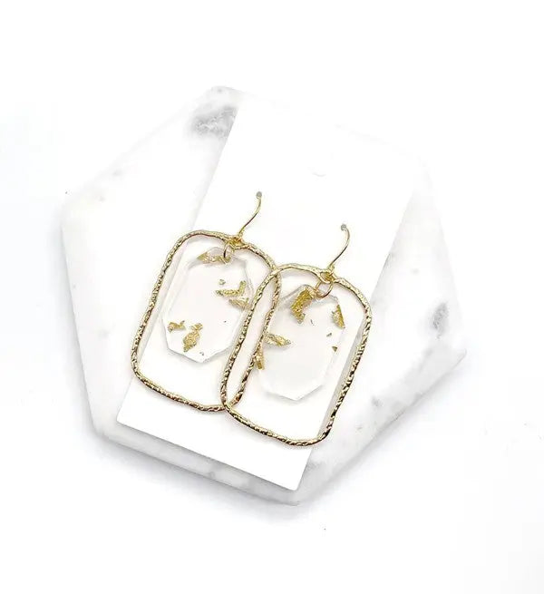 Gold Flake Acrylic Chandelier Earrings Baubles by B