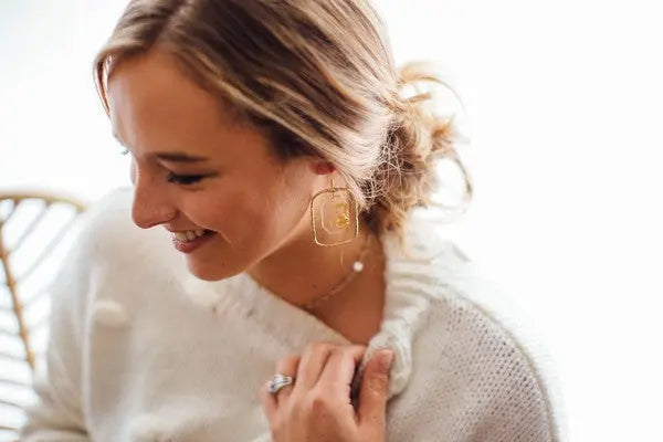 Gold Flake Acrylic Chandelier Earrings Baubles by B