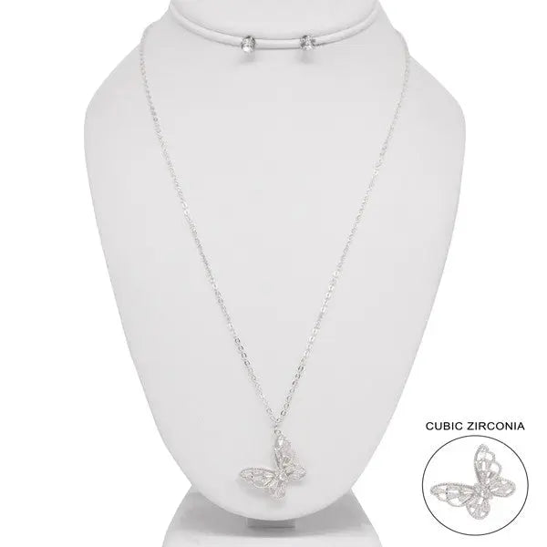 RHINESTONE BUTTERFLY PENDANT NECKLACE EARRING SET Bella Chic SVCL Os