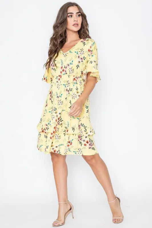 Floral V-Neck Ruffle Dress Dresses EG fashion   