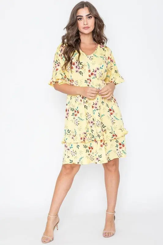 Floral V-Neck Ruffle Dress Dresses EG fashion   