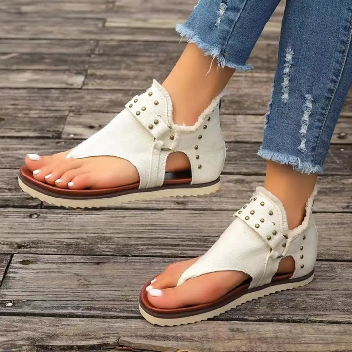 Studded Raw Hem Flat Sandals Shoes Trendsi   