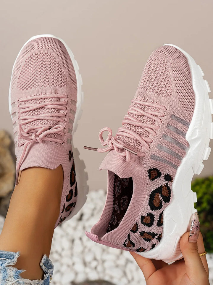 Cutout Leopard Lace Up Mesh Athletic Women's Shoes Trendsi