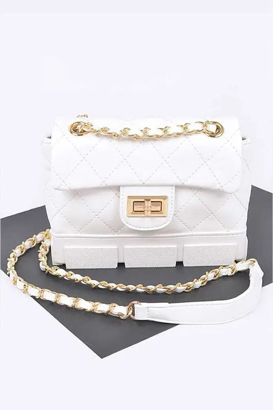 Silicon Bottom Quilted Shouder Bag Artini Accessories White O/S