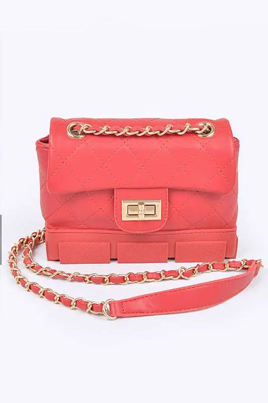 Silicon Bottom Quilted Shouder Bag Artini Accessories Red O/S