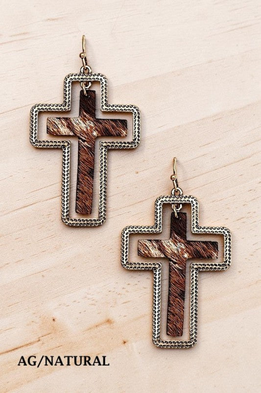 Animal Print Cross Framed Dangle Earrings Earrings Andrea Bijoux