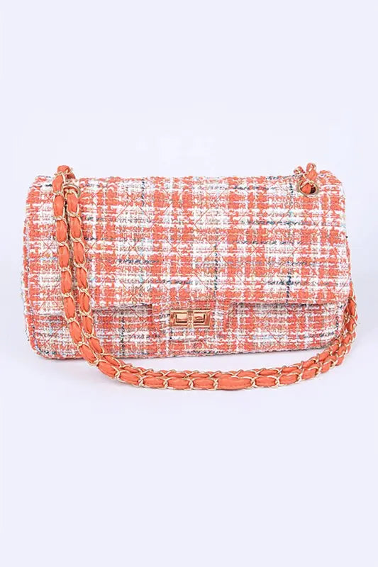 Quilted Tweed Convertible Shoulder Bag Artini Accessories Orange O/S