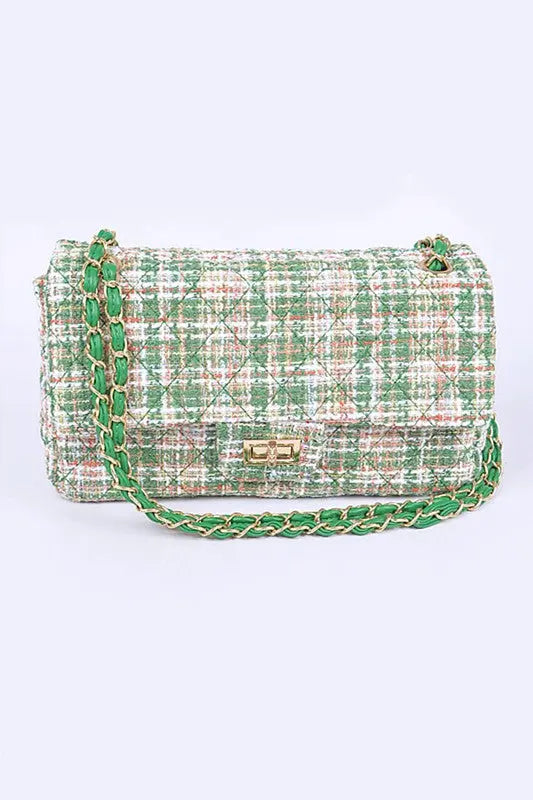 Quilted Tweed Convertible Shoulder Bag Artini Accessories Green O/S