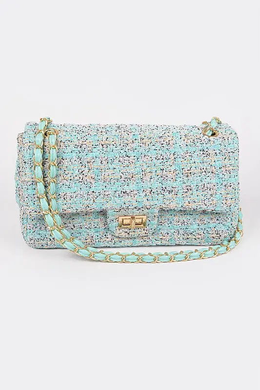 Quilted Tweed Convertible Shoulder Bag Artini Accessories Blue O/S