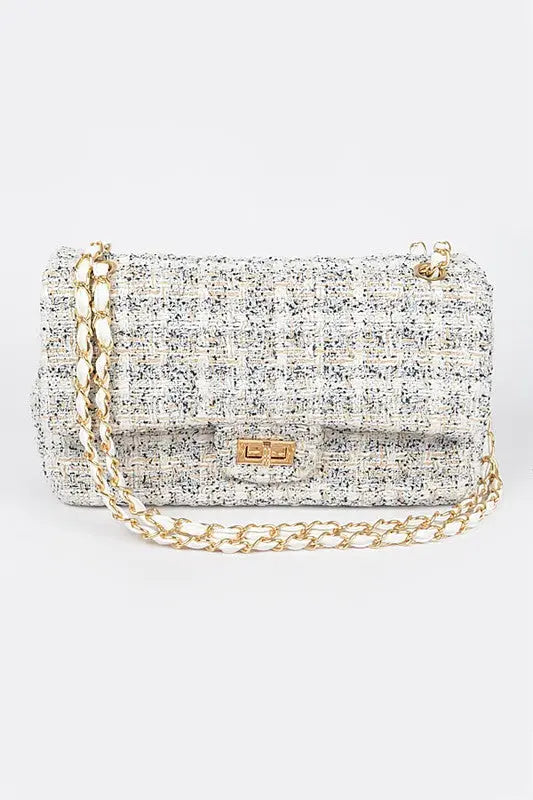 Quilted Tweed Convertible Shoulder Bag Artini Accessories Ivory O/S