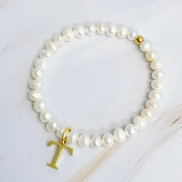 Freshwater Pearl Initial Charm Bracelet Ellison and Young