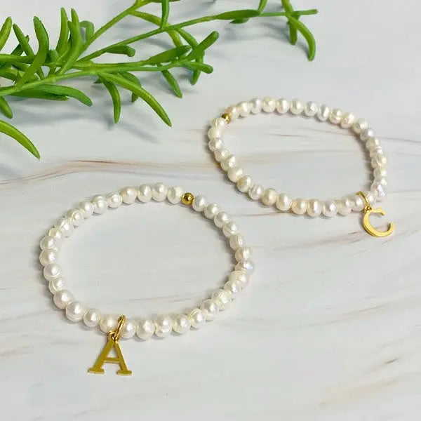 Freshwater Pearl Initial Charm Bracelet Ellison and Young