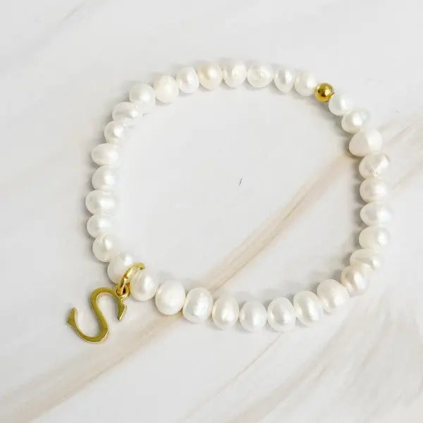 Freshwater Pearl Initial Charm Bracelet Ellison and Young
