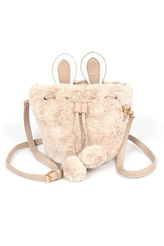 Faux Fur Plush Bunny Ear Crossbody Swing Bag LA Jewelry Plaza Beige O/S