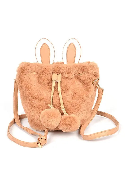 Faux Fur Plush Bunny Ear Crossbody Swing Bag LA Jewelry Plaza Camel O/S