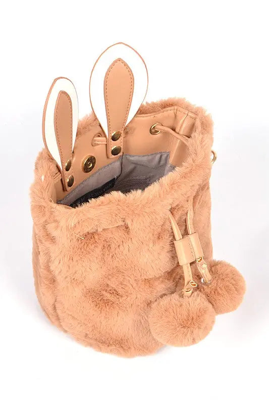 Faux Fur Plush Bunny Ear Crossbody Swing Bag LA Jewelry Plaza