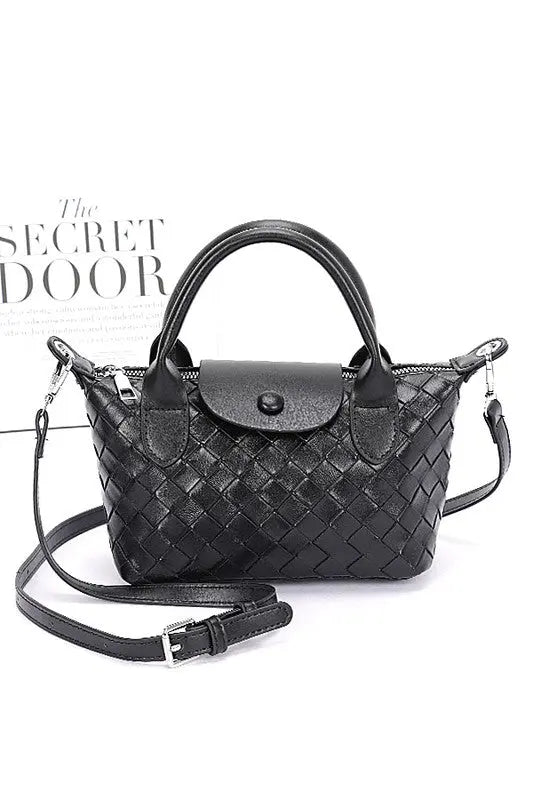 Embossed Textured Top Handle Small Crossbody Bag LA Jewelry Plaza Black O/S