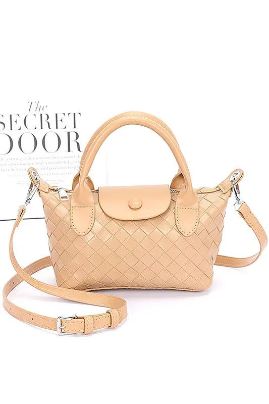 Embossed Textured Top Handle Small Crossbody Bag LA Jewelry Plaza Beige O/S