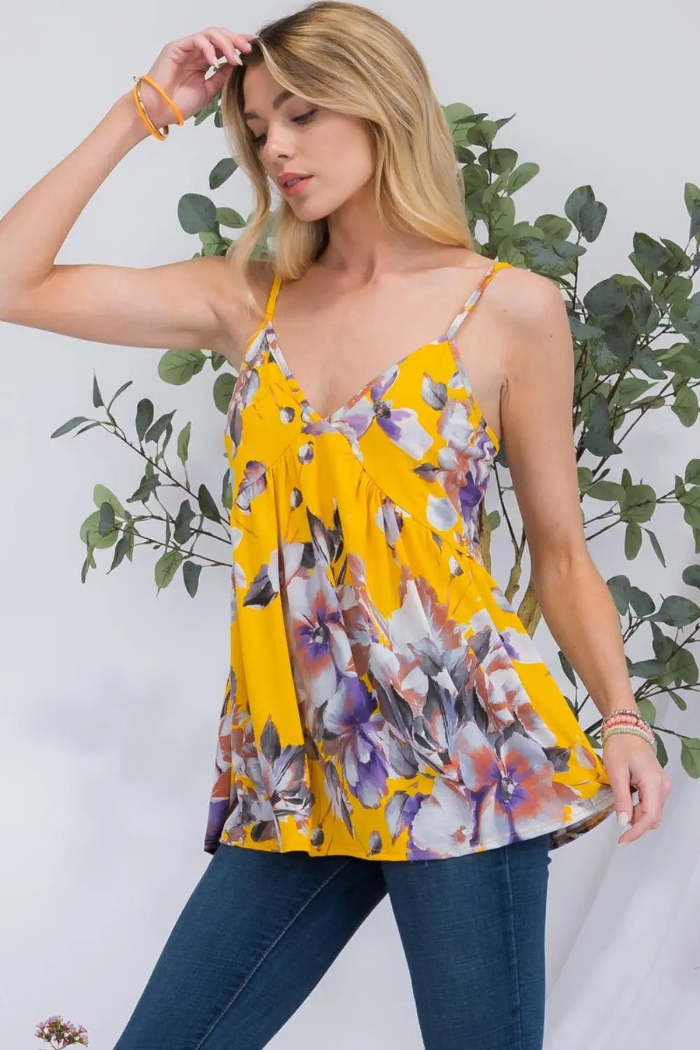 Celeste Floral V-Neck Cami Shirts & Tops Trendsi   