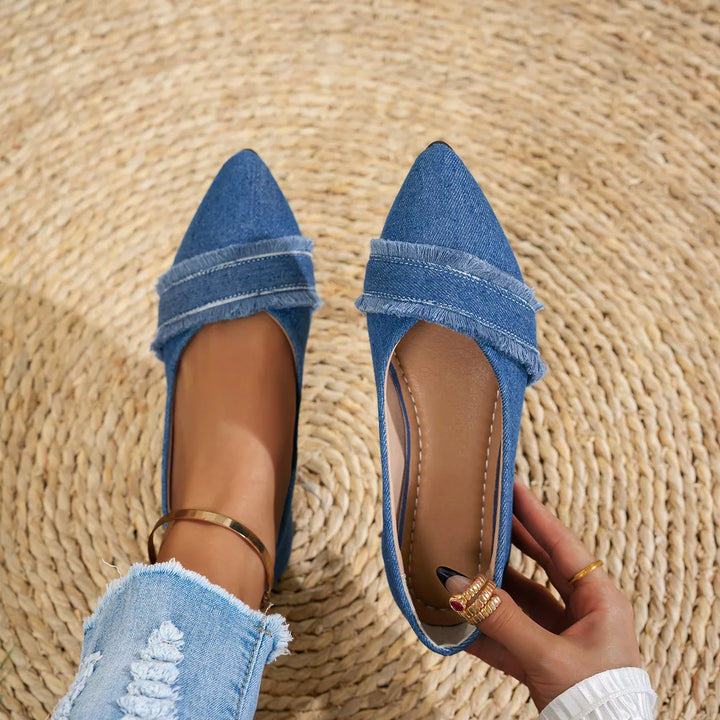 Harper Frayed Denim Pointed Flats Shoes Trendsi