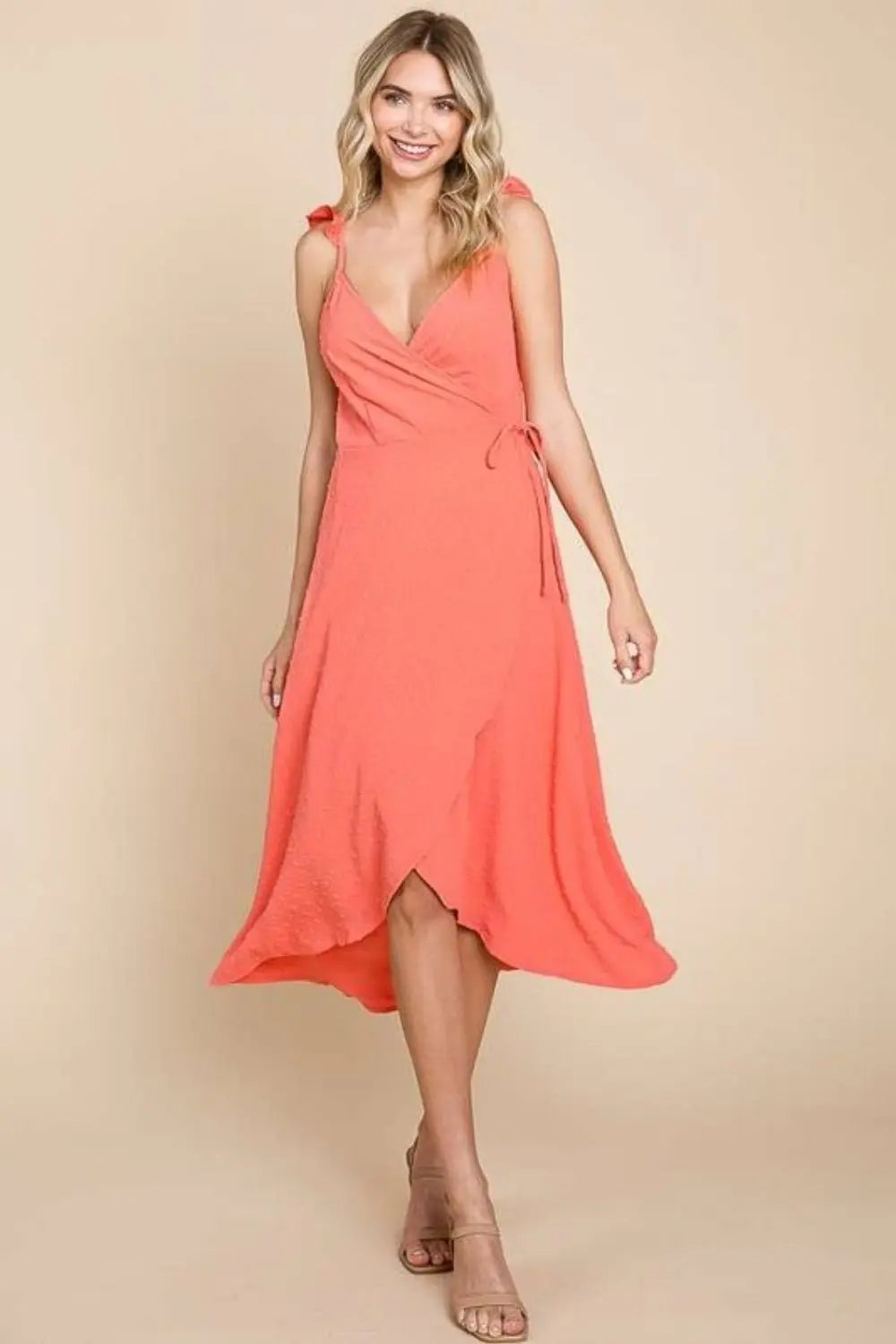 Culture Code Ruffle Wrap Slip Dress Dresses Trendsi SM Sugar Coral 