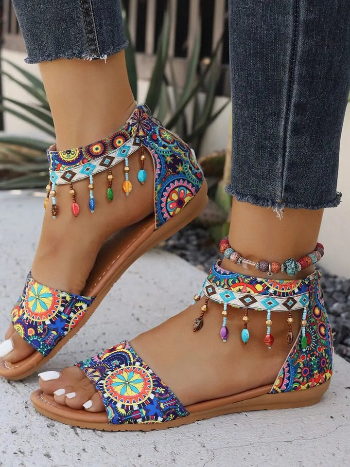Beaded Ankle Strap Sandals Women's Shoes Trendsi