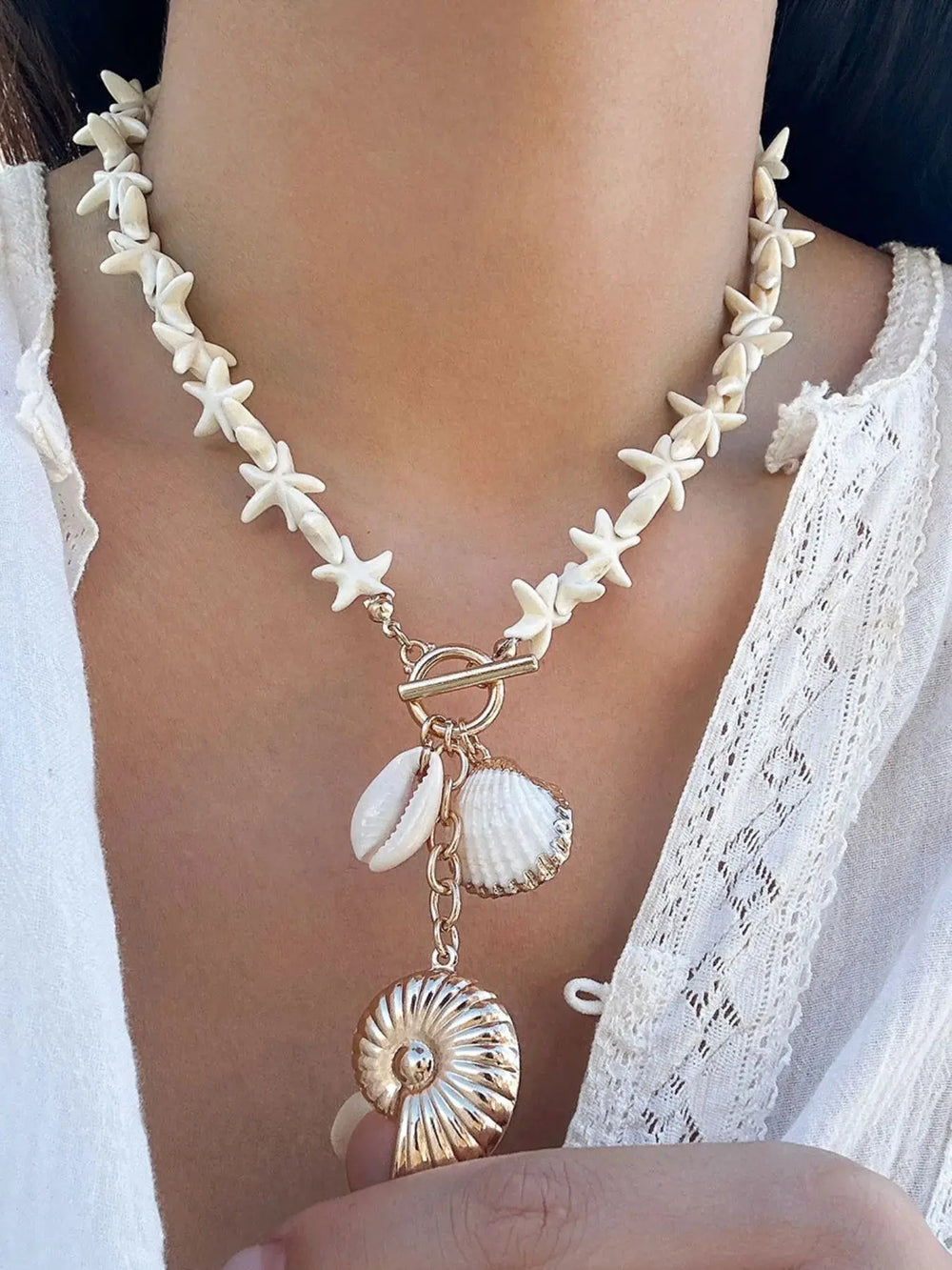 Starfish Shell Pendant Necklace Necklaces Trendsi