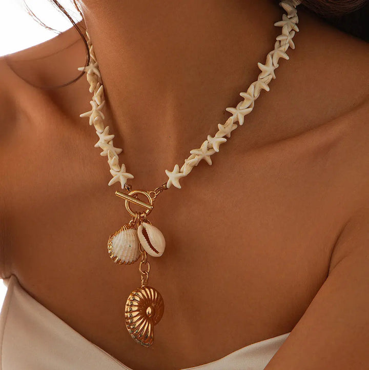 Starfish Shell Pendant Necklace Necklaces Trendsi Gold One Size
