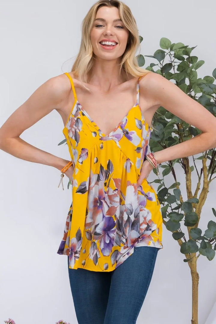 Celeste Floral V-Neck Cami Shirts & Tops Trendsi   