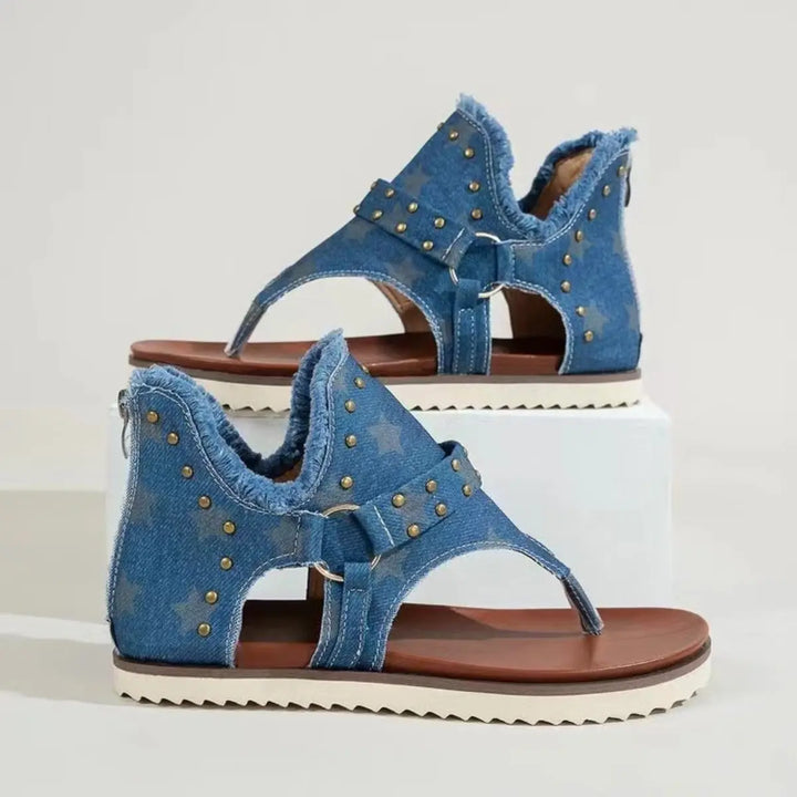 Studded Raw Hem Flat Sandals Shoes Trendsi   