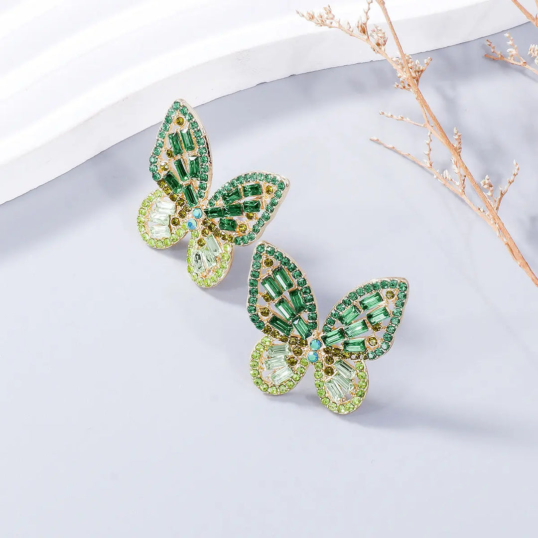 Alloy Inlaid Rhinestone Butterfly Earrings Earrings Trendsi   