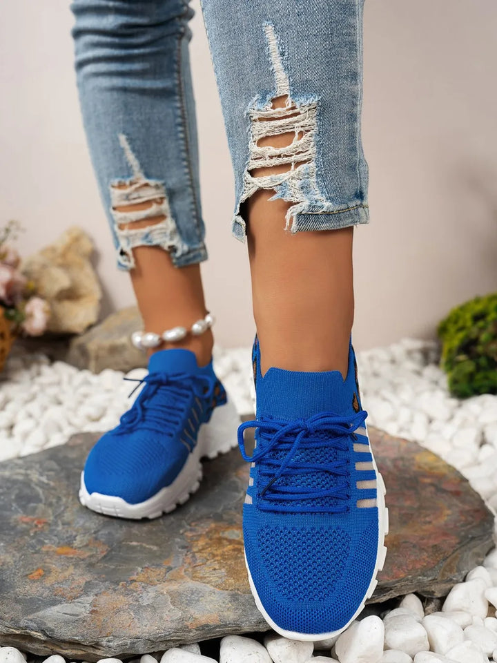 Cutout Leopard Lace Up Mesh Athletic Women's Shoes Trendsi