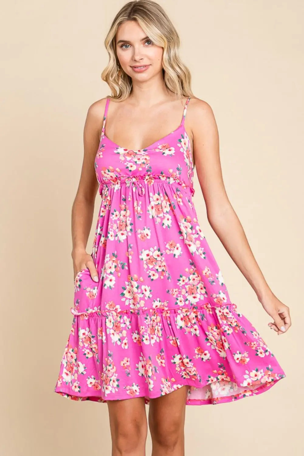 Culture Code Full Size Floral Ruffled Cami Dress Dresses Trendsi SM Pink 