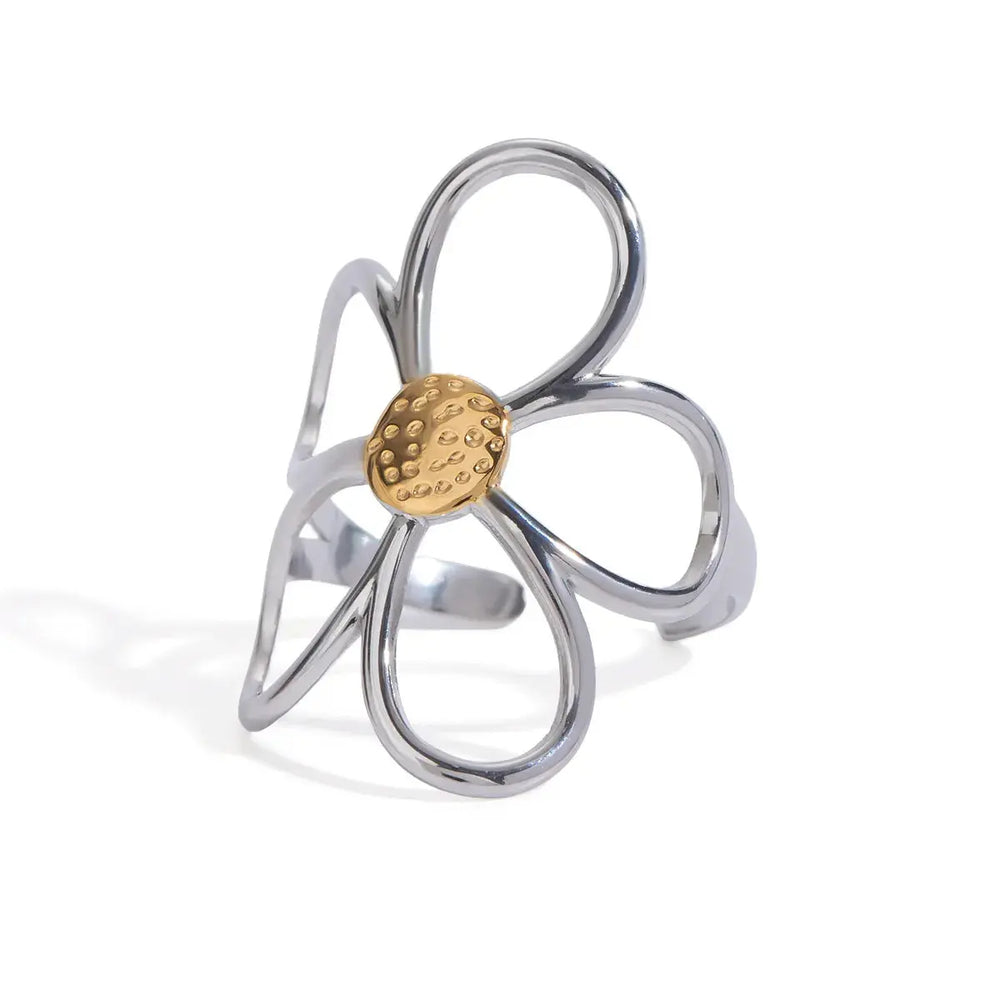 Two-Tone Daisy Flower Ring Rings Trendsi
