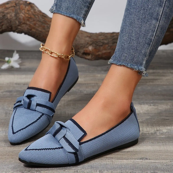 Bow Contrast Trim Point Toe Loafers Shoes Trendsi   