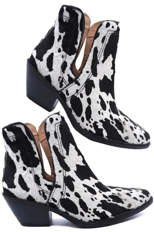 Western Cut Out Animal Hair Booties Miami Shoe Wholesale Black Cow Hair 6