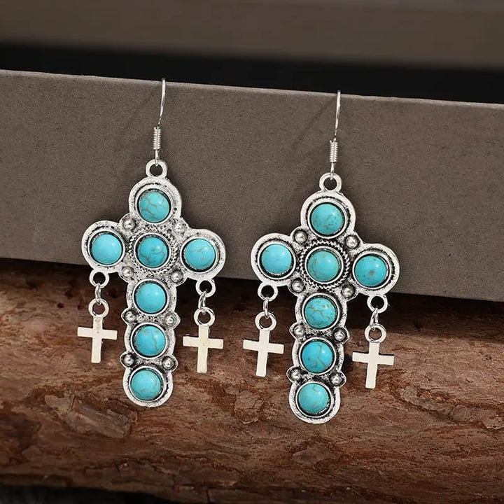 Turquoise Cross Shape Earrings Earrings Trendsi   