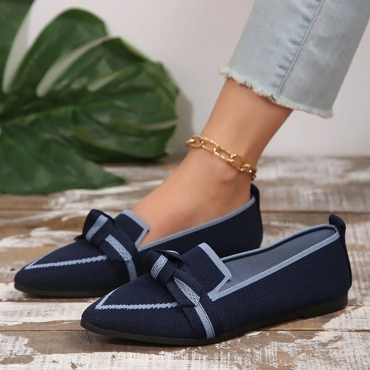 Bow Contrast Trim Point Toe Loafers Shoes Trendsi   