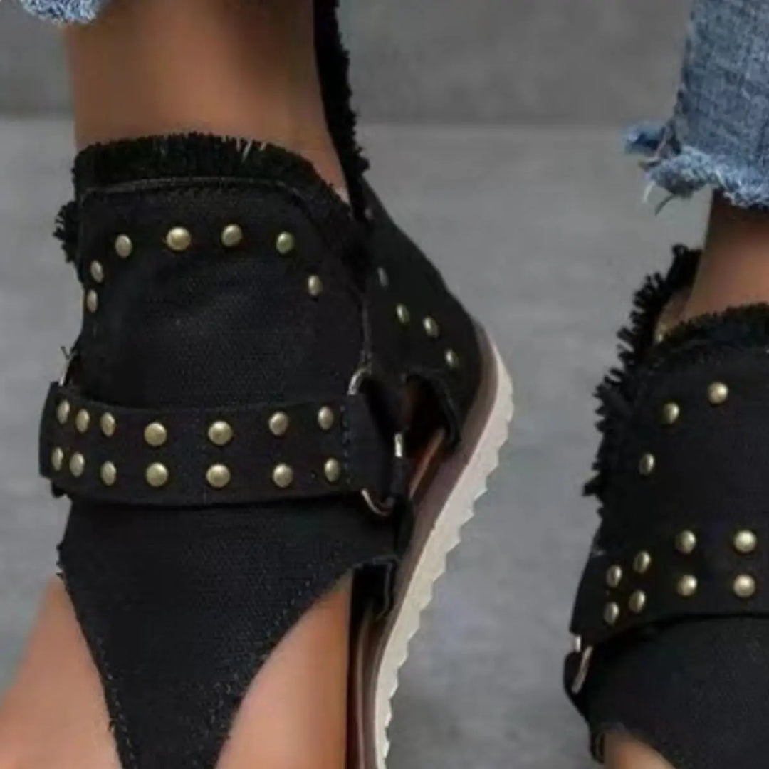 Studded Raw Hem Flat Sandals Shoes Trendsi   