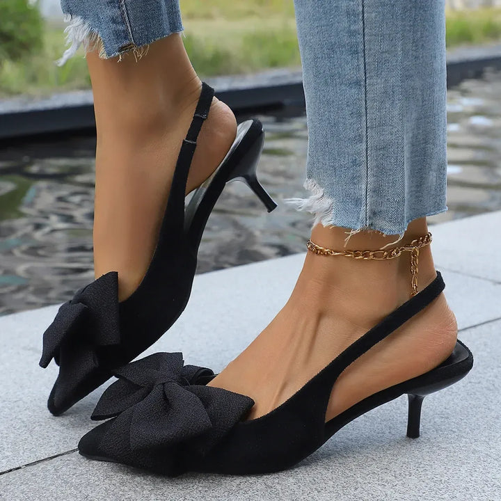 On the Prowl Bow Kitten Heels Shoes Trendsi