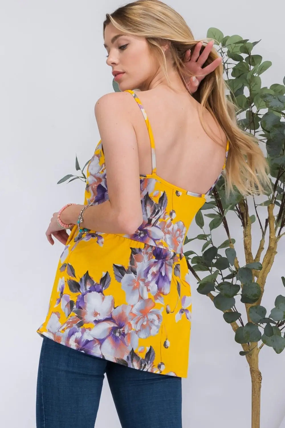 Celeste Floral V-Neck Cami Shirts & Tops Trendsi   