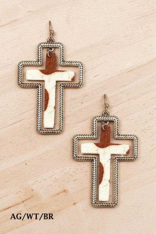Animal Print Cross Framed Dangle Earrings Earrings Andrea Bijoux