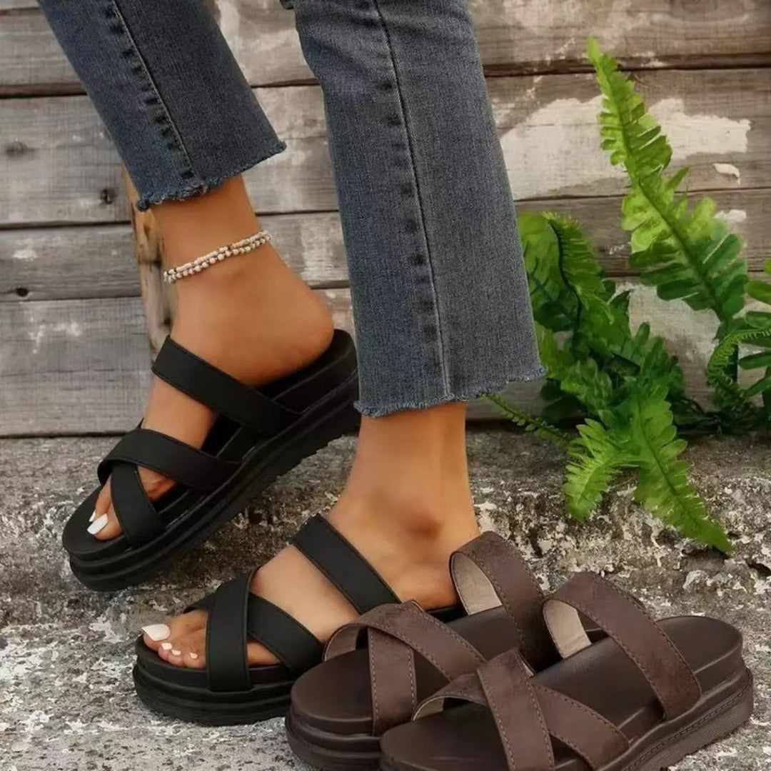 Crisscross Faux Leather Sandals Shoes Trendsi   