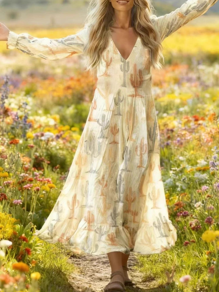 V-Neck Flounce Sleeve Dress Women&